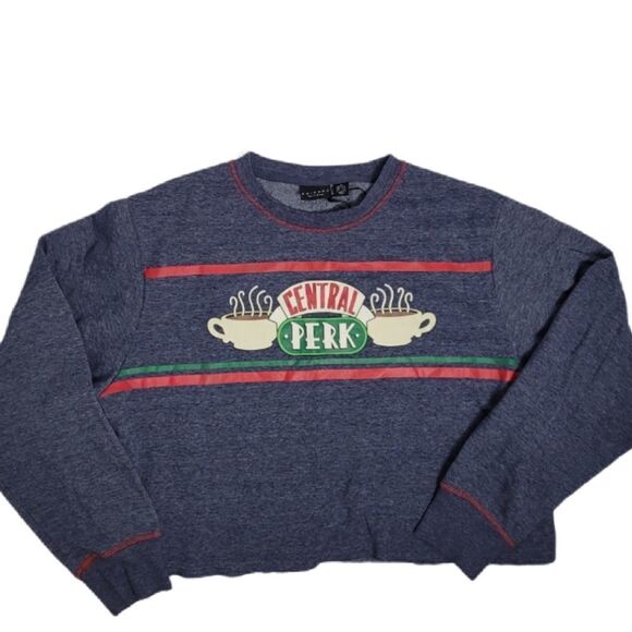 FRIENDS Central Perk blue crew neck cropped sweatshirt M - Picture 2 of 7